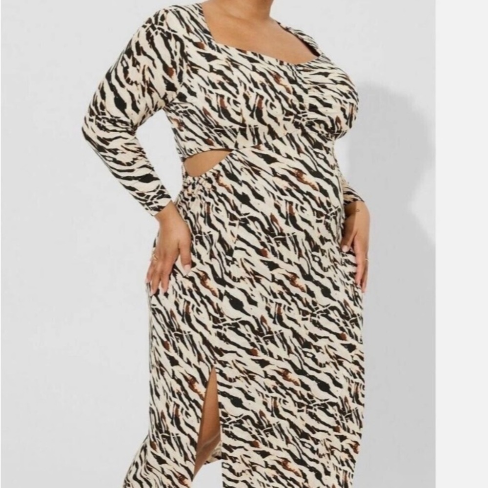 torrid Black Cream Brown Animal Print Cutout Midi Dress